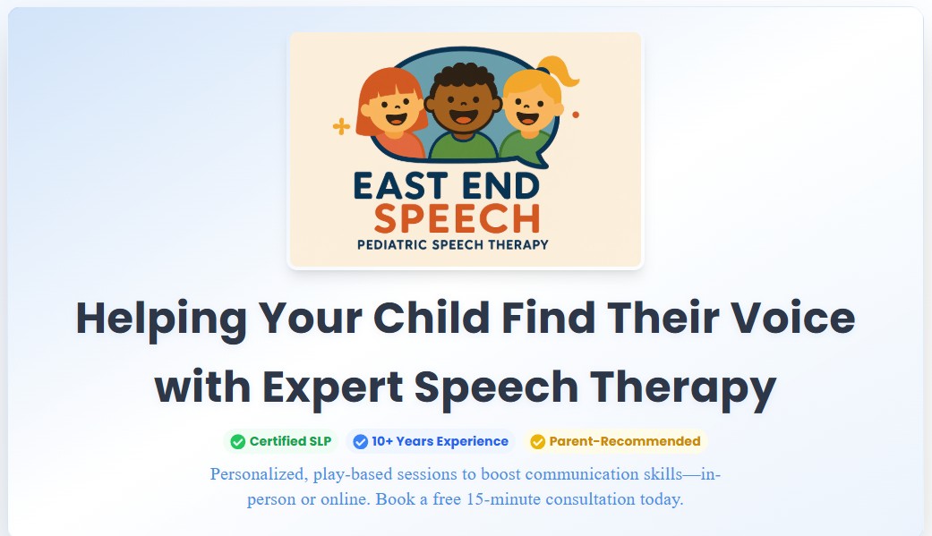Speech therapy practice website with child-friendly design and online booking system